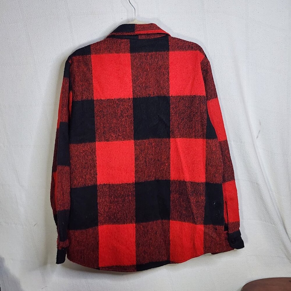 Bronzini Red and Black Buffalo Check Wool Blend Semi Lined Vintage Shacket Sz L - Picture 9 of 16